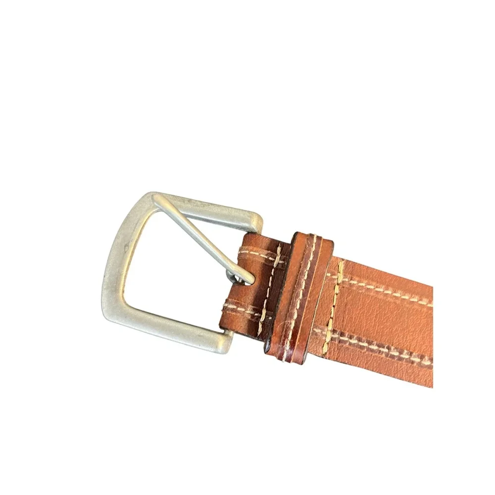 Genuine Leather Belt Mens Womens Brown Silver Buckle Classic Casual Size‎ 32 S